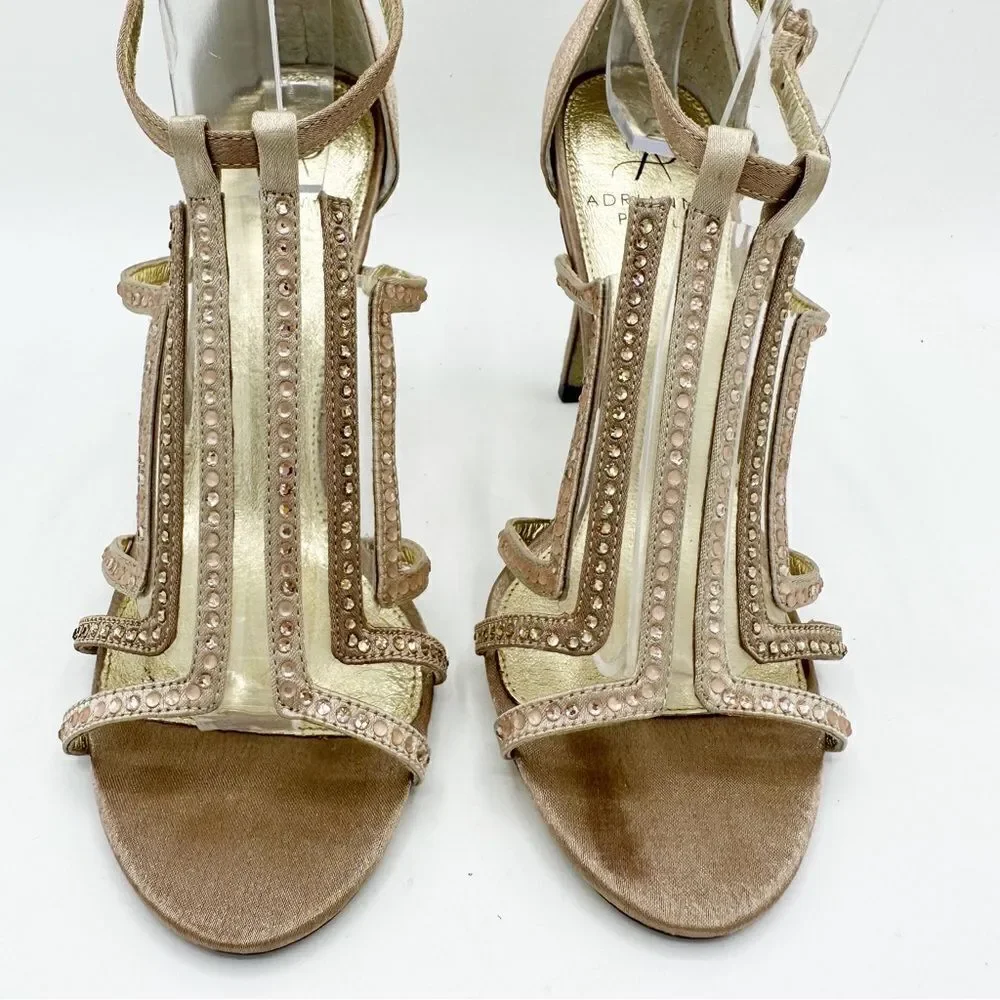 Adrianna Papell Eddy Gold Classic Satin Formal Crystal Studded Stiletto Sandal 7